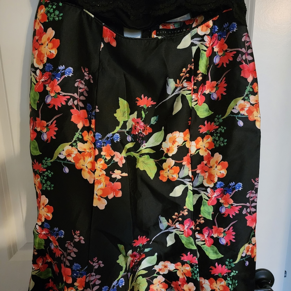 City Studio Maxi Mermaid Floral Skirt Set Black Size 11